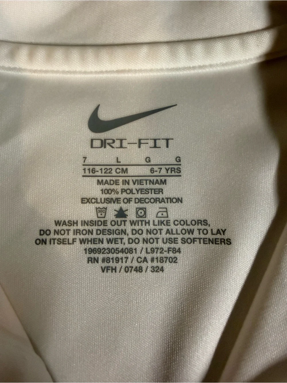 Nike White Polo with Black Swoosh for Kids Size 7